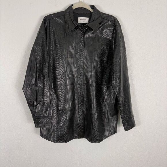 Babaton Aritzia Black Snakeskin Faux Leather Button Up Shirt Jacket Women's Size - Picture 1 of 10